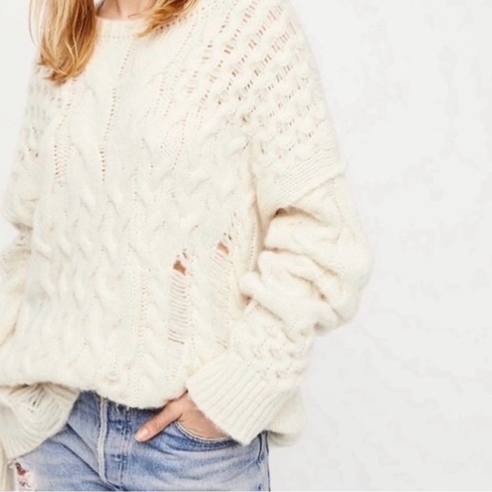 Free People Distressed Fisherman’s Sweater Sz Med